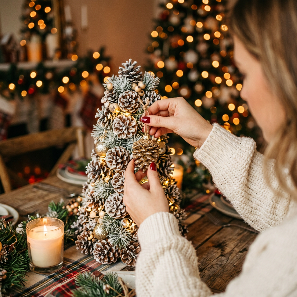 Detail Image 3 - Lifestyle hands placing ornament on centerpiece tower