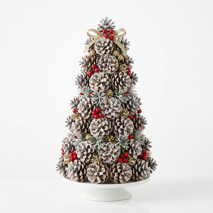 Frosted Pine Cone Centerpiece Tower - White Background Product Photo