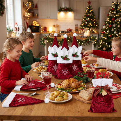 Main Image 2 - Multiple creative uses shown: standing centerpiece row, lap napkins, and gift cone in cozy family kitchen