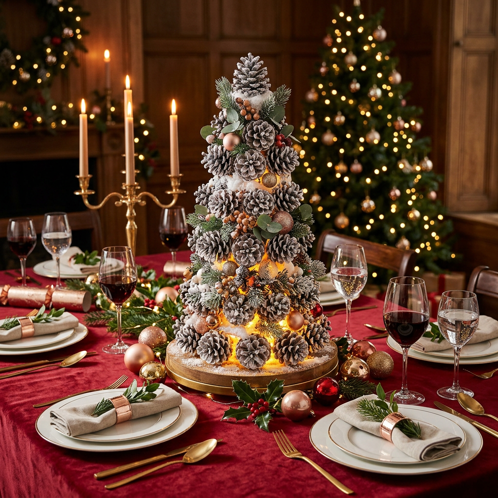 Main Image 2 - Frosted Pine Cone Tower styled on Christmas dining table