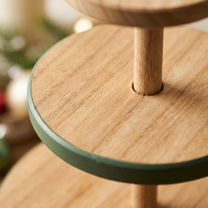 Detail Image 1 - Macro close-up of paulownia wood grain texture and sage green painted tier edge craftsmanship detail