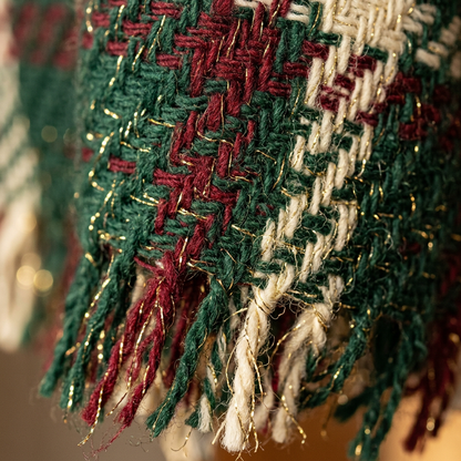 Detail Image 1 - Macro close-up of plaid weave structure showing gold lurex threads and tartan pattern