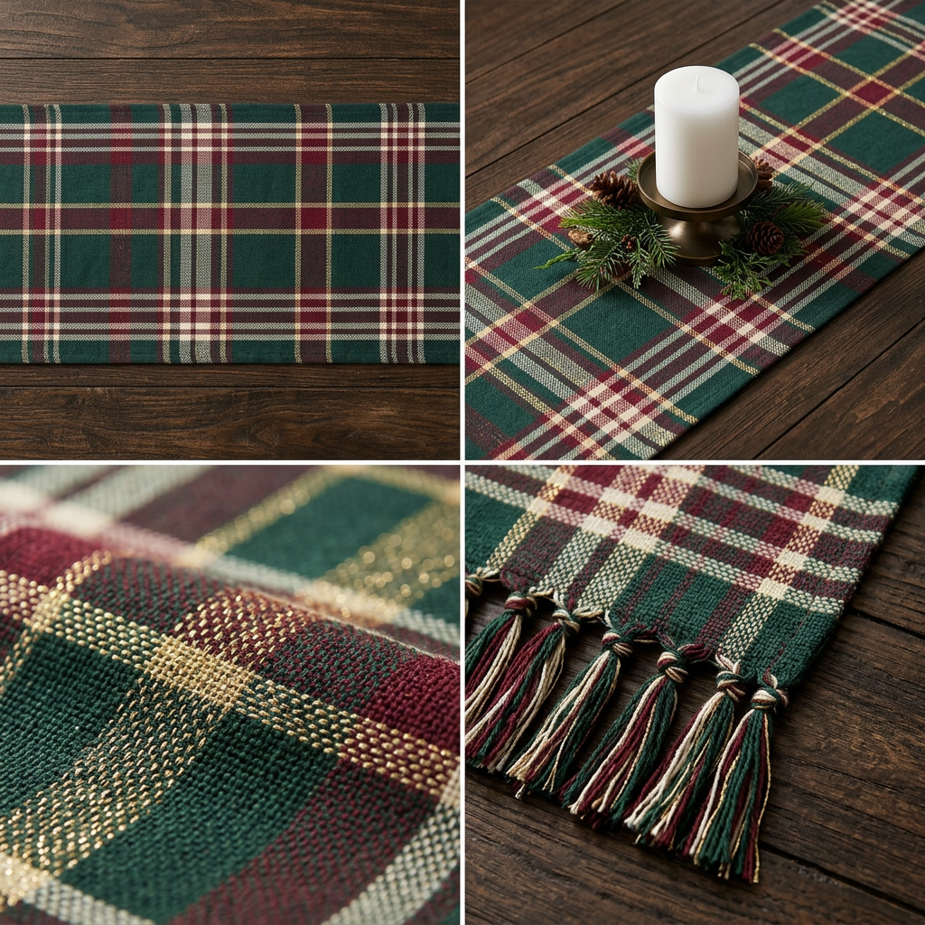 Detail Image 2 - Four styling views showing runner alone shimmer detail candle styling and fringe tassel