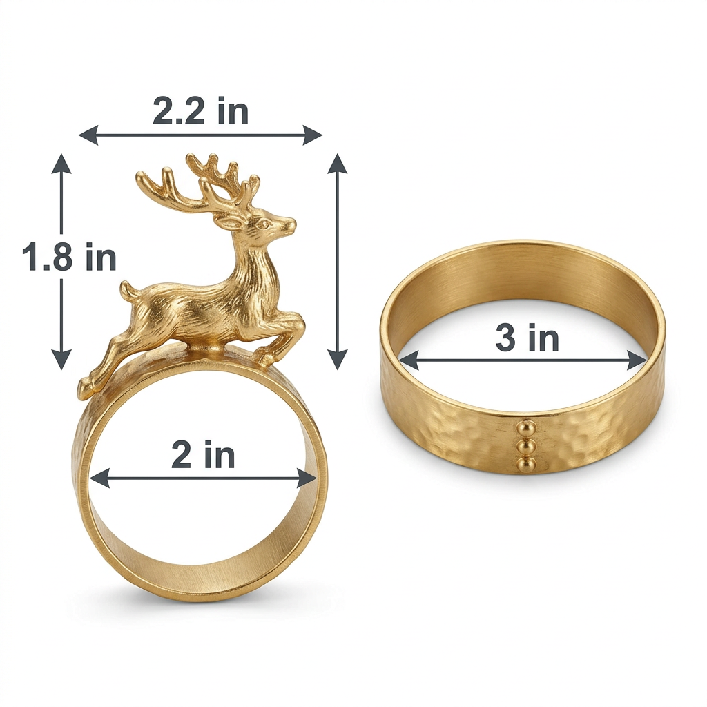 Size Chart - Napkin ring and candle collar ring dimension infographic with all measurements
