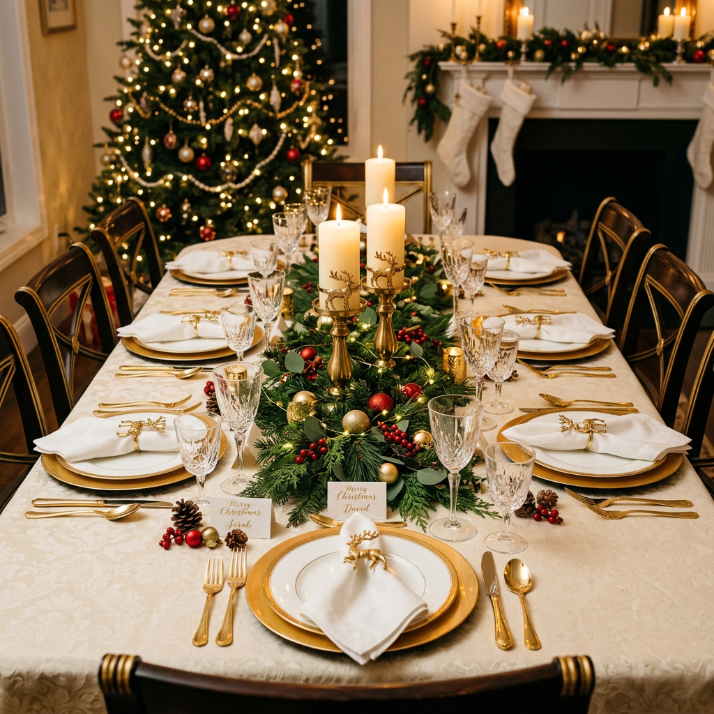 Main Image 2 - Full formal Christmas dinner table with all napkin rings and candle collar rings styled