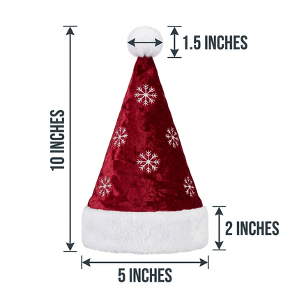 Size Chart - Santa hat napkin dimension infographic showing 10 inch height 5 inch base diameter 2 inch fur cuff and pompom size