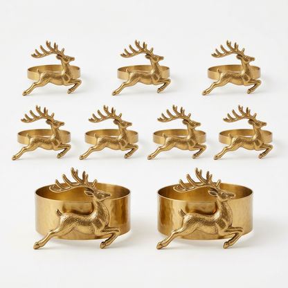 White background product photo - Full set of 6 reindeer napkin rings and 2 candle collar rings