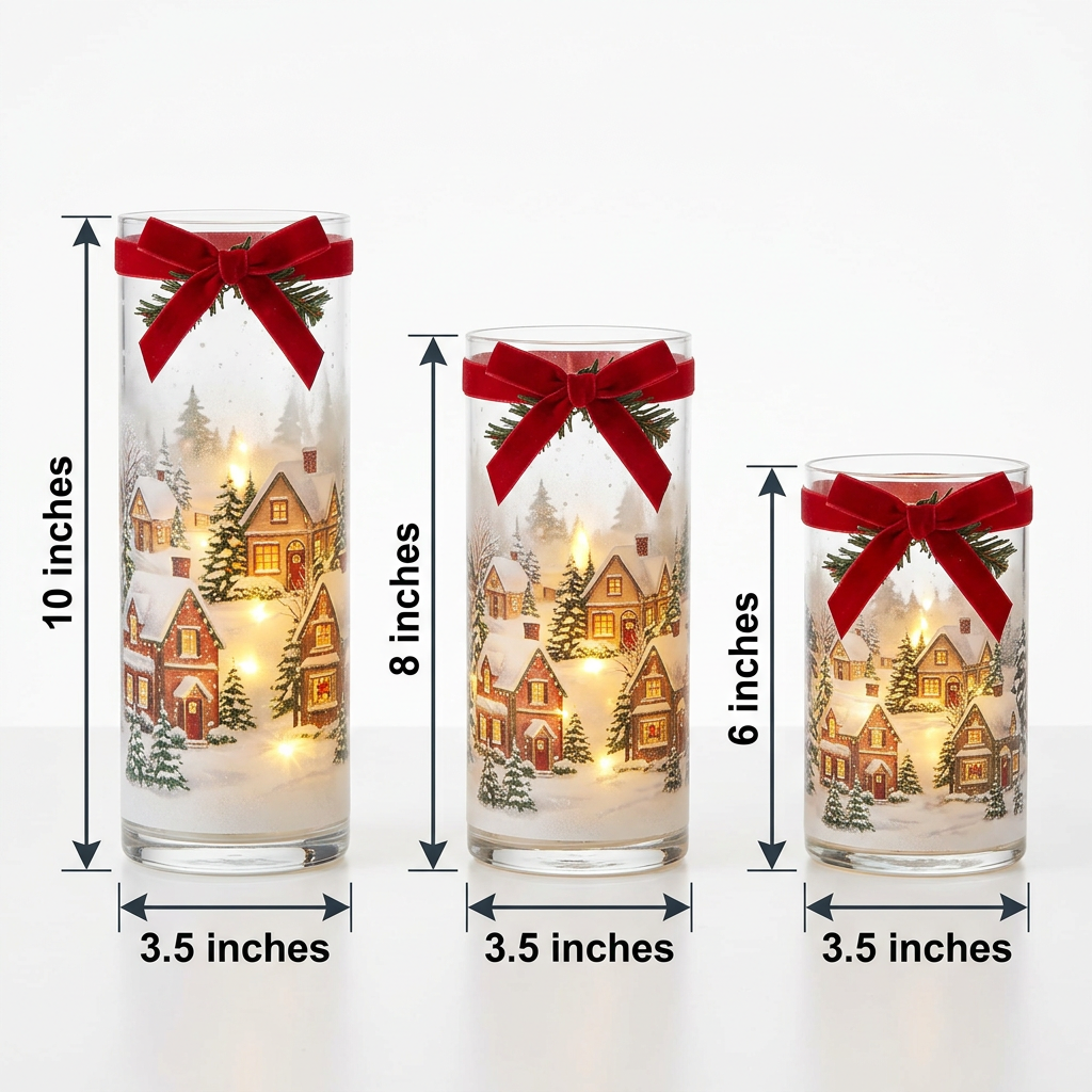Size Chart - Three cylinders with dimension annotations 6 inch 8 inch 10 inch heights and 3.5 inch diameter